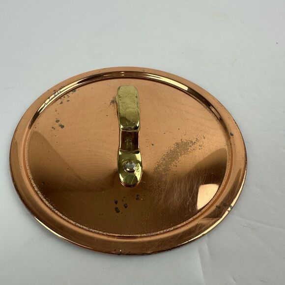 VTG Copper Saucepan Pot Replacement LID ONLY 4.375" Inch Brass Handle Patina - Picture 3 of 6